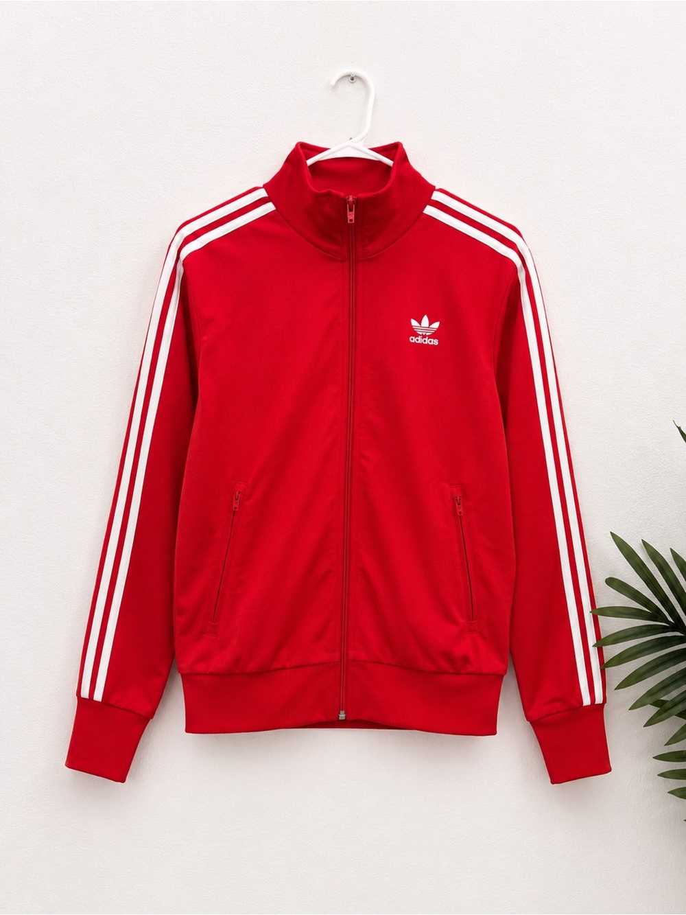 Adidas Red FIREBIRD TRACK JACKET with White Stripe Accents